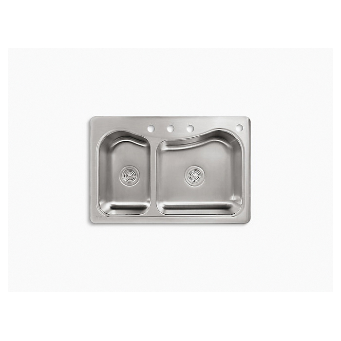 Kohler Staccato Series K-3361-4-NA Kitchen Sink, Rectangular Bowl, 4 in Faucet Centers, 3-Faucet Hole, 33 in OAW - 2