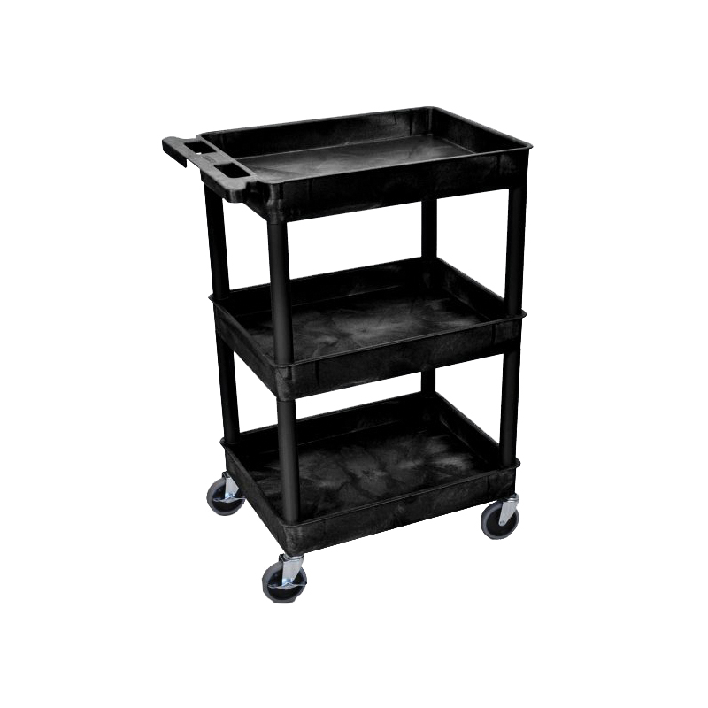 STC111-B Tub Cart, 24 in OAW, 39-1/4 in OAH, 18 in OAL, 3-Shelf, HDPE Shelf, Black Shelf