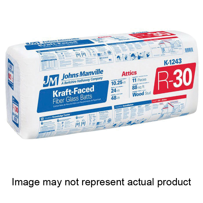 K1262 Kraft-Faced Batt Insulation, 7-3/4 ft L, 15 in W, 3-1/2 in Thick, 67.81 sq-ft Coverage Area