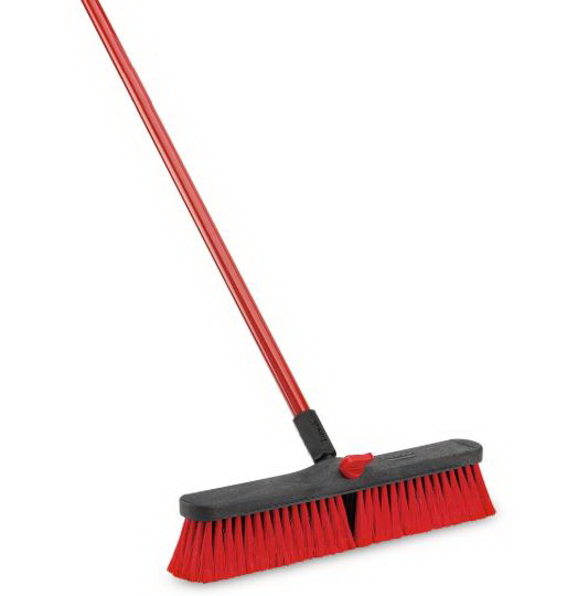 804 Push Broom, 3 in L Trim, PET Bristle, 58-3/4 in L, Threaded, Steel Handle, Red