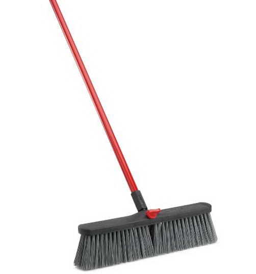 878 Push Broom, 4 in L Trim, PET Bristle, 58-3/4 in L, Threaded, Steel Handle, Red