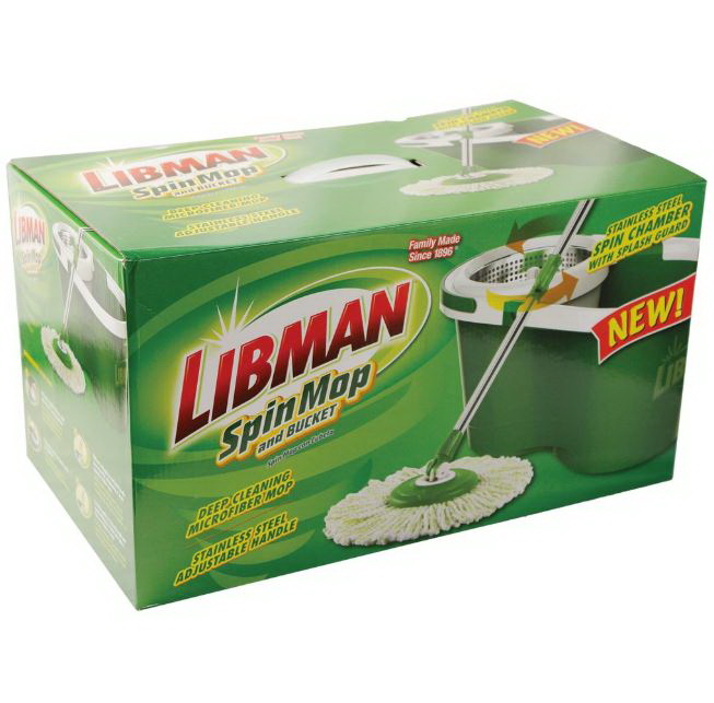 Libman 1163 Spin Mop and Bucket, Stainless Steel/Plastic, Green/White