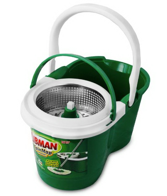 Libman 1163 Spin Mop and Bucket, Stainless Steel/Plastic, Green/White