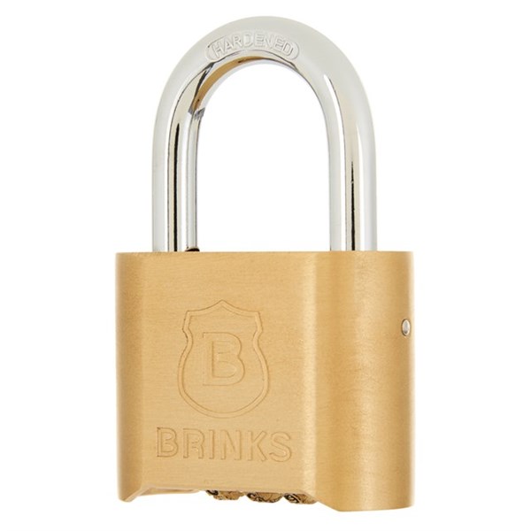 Padlock, Brinks, 5/16 in Dia Shackle, 1 in H Shackle, Steel Shackle, Brass Body, Chrome - 2