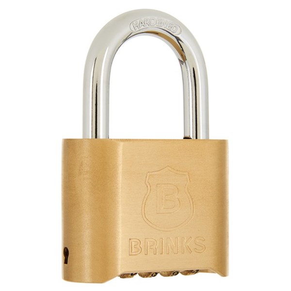 Padlock, Brinks, 5/16 in Dia Shackle, 1 in H Shackle, Steel Shackle, Brass Body, Chrome - 3