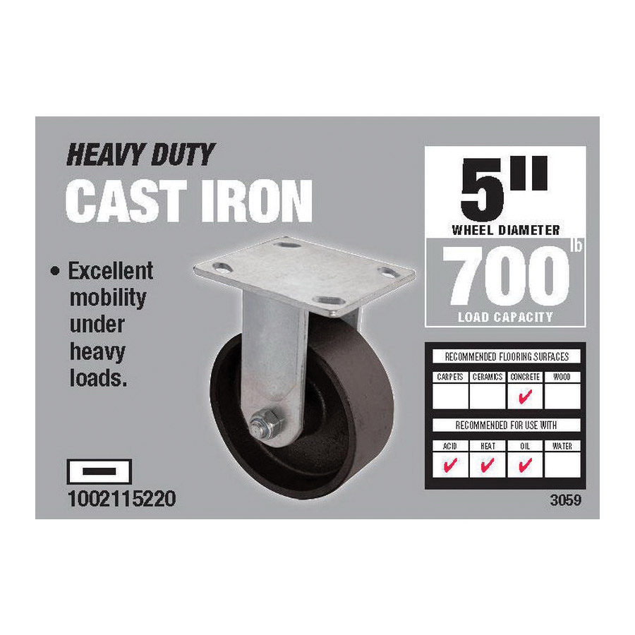Rigid Caster, Shepherd Hardware, 5 in Dia Wheel, 2 in W Wheel, Cast Iron Wheel, Gray/Silver, 800 lb - 4