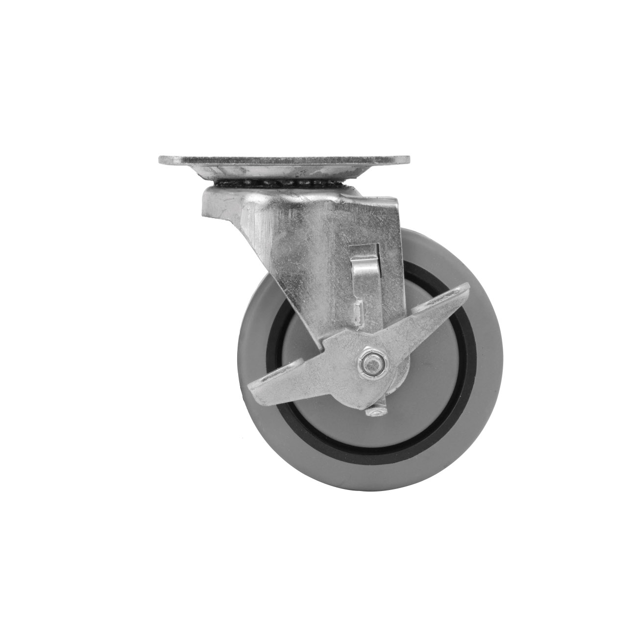 Swivel Caster with Brake, Shepherd Hardware, 4 in Dia Wheel, Thermoplastic Rubber Wheel, Black/Gray, 250 lb - 2