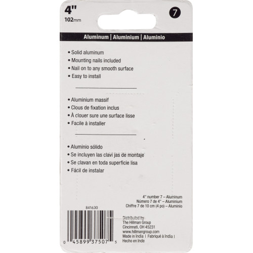 Hillman 841630 House Number, Character: 7, 4 in H Character, Black Character, Aluminum