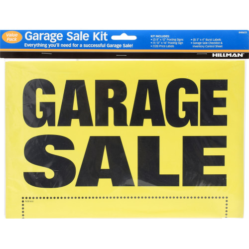 Hillman 848623 Sign, GARAGE SALE, Black Legend, Yellow Background, Plastic, 8 x 12 in Dimensions