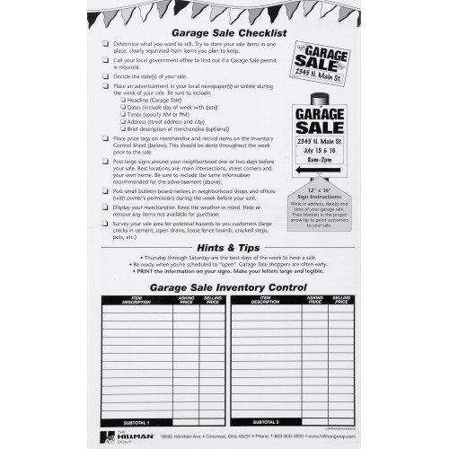 Hillman 848623 Sign, GARAGE SALE, Black Legend, Yellow Background, Plastic, 8 x 12 in Dimensions