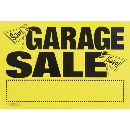 Hillman 848623 Sign, GARAGE SALE, Black Legend, Yellow Background, Plastic, 8 x 12 in Dimensions