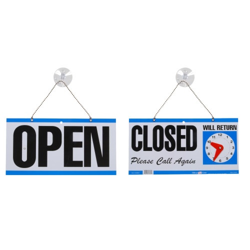 Hillman 848653 Sign with Clock, Open / Closed, White Background, Plastic, 6 x 12 in Dimensions