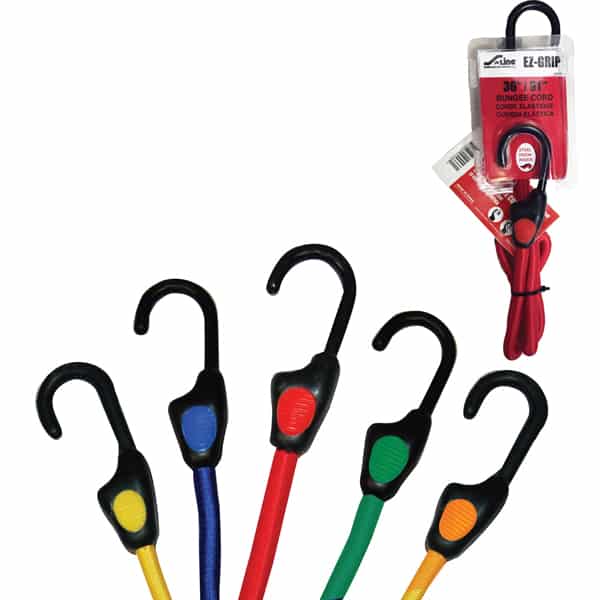 Ez Grip Bungee Cord, Ancra, 8 to 9 mm Dia, 24 in L, Polyester, Blue, Hook End - 2
