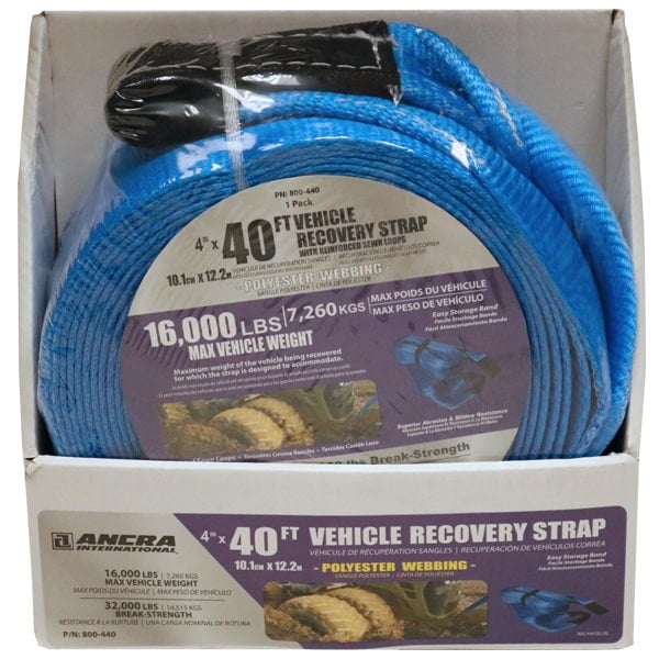 Vehicle Recovery Strap, 4 in W, 40 ft L, Polyester, 16,000 Lb - 3