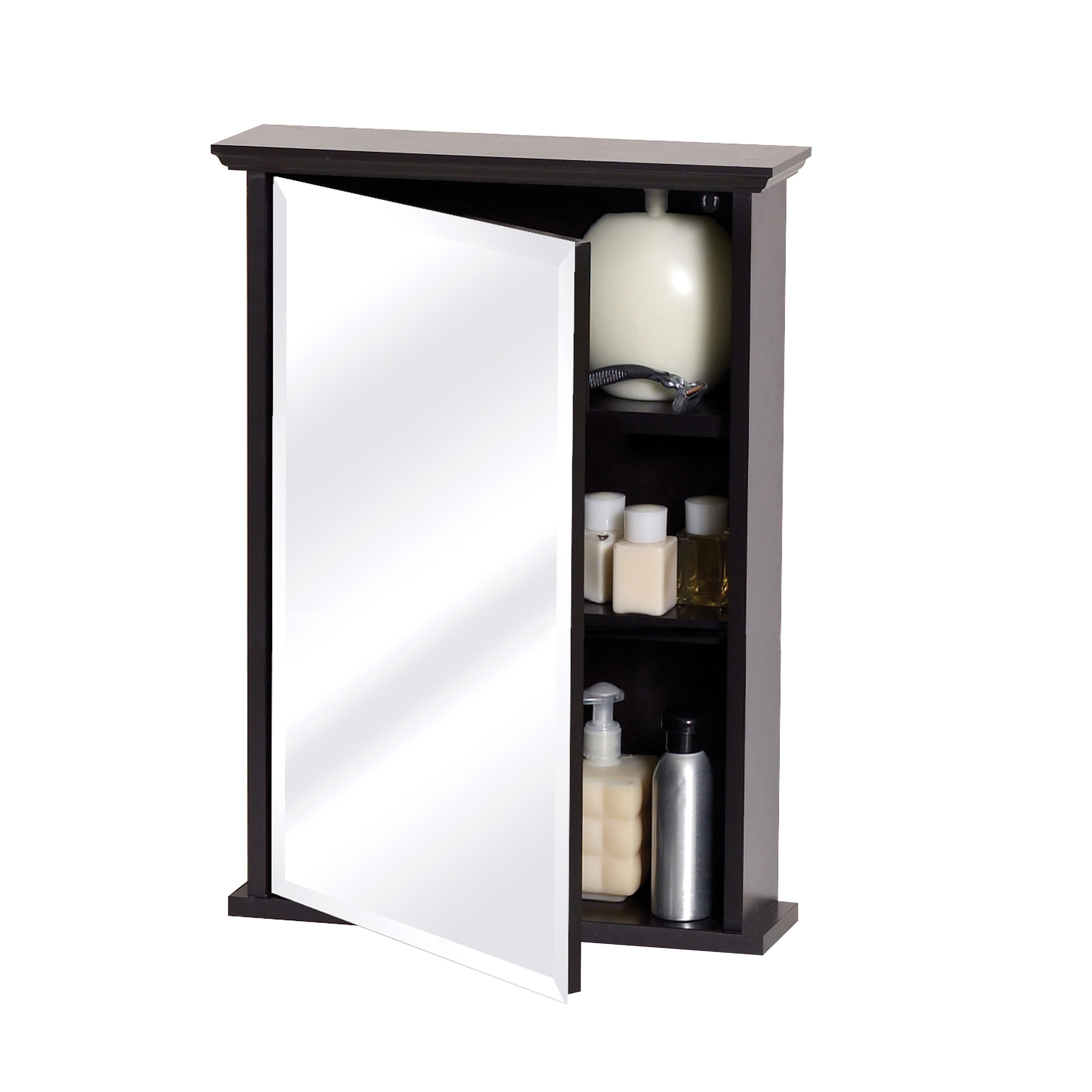 Zenith ERW1625P Medicine Cabinet with Crown Pediment, 16 in OAW, 4 in OAD, 25 in OAH, Wood, Espresso, 2-Shelf, 1-Door