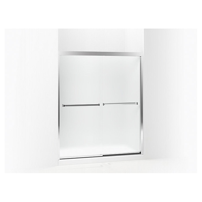 Meritor Frameless Shower Door, Sterling, Frosted Glass, Silver Frame - 1