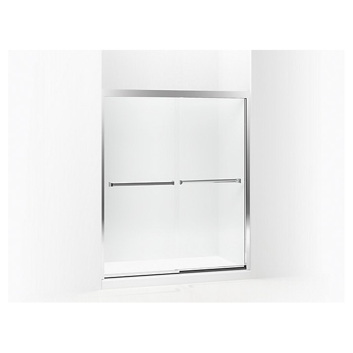 Meritor Frameless Shower Door, Sterling, Clear Glass, Silver Frame - 1
