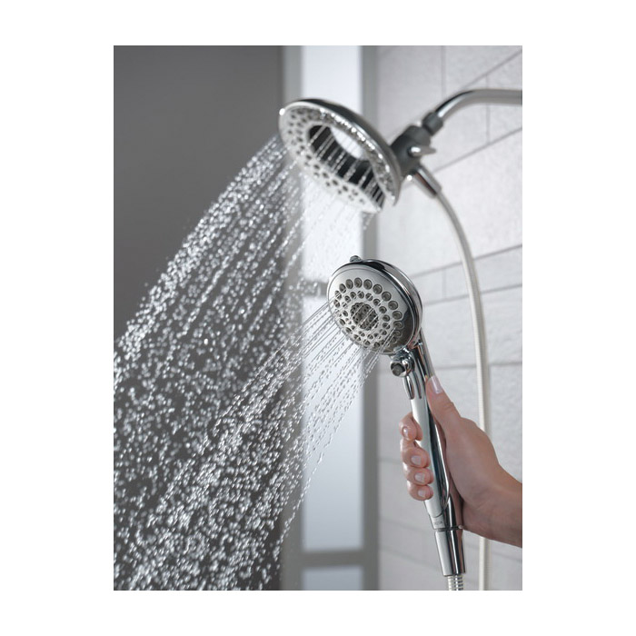 DELTA In2ition 75583C 2-in-1 Shower, Round, 1/2 in Connection, IPS, 1.75 gpm, 5-Spray Function, Plastic, Chrome - 2