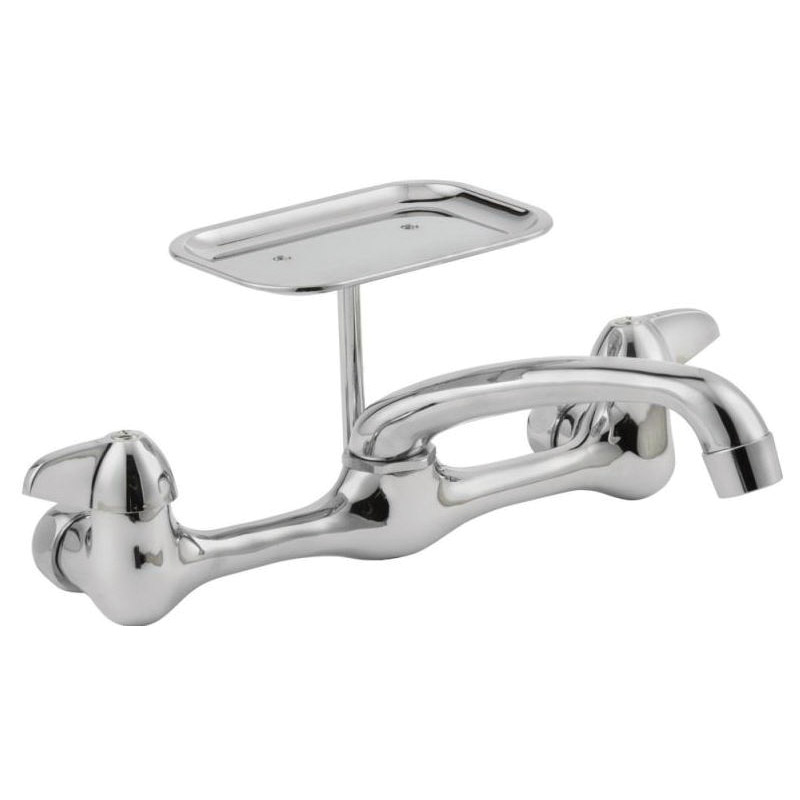 Homewerks 3190-41-CH-BC-Z Two-Handle Kitchen Faucet, 1.8 gpm, 2-Faucet Hole, Brass, Chrome Plated, Wall, Knob Handle - 1