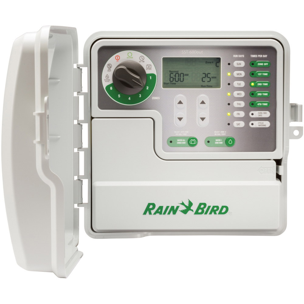 SST-600OUT Irrigation Timer, 25.5/120 VAC, 6 -Zone, 1 -Program, Digital Display, Wall Mounting