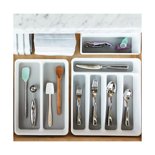 Small Silverware Tray, Madesmart, 12.9 in W, 11-2/5 in D, Plastic, White - 3