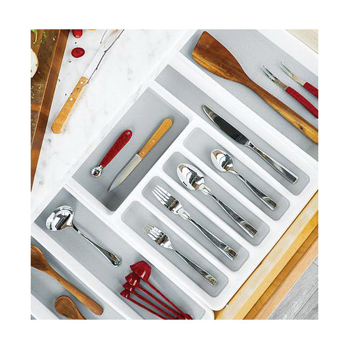 Large Silverware Tray, Madesmart, 16 in W, 12.9 in D, Plastic, White - 3