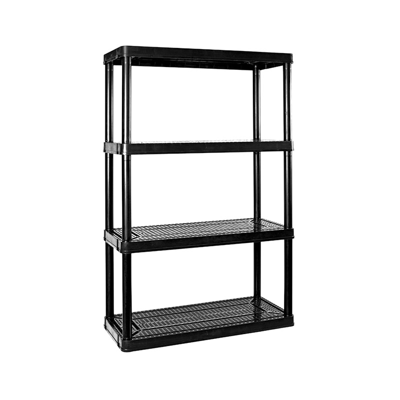 Gracious Living 91021 Medium-Duty Ventilated Shelf, 100 lb, 4-Shelf, Resin Frame, Plastic Shelving, Black - 1