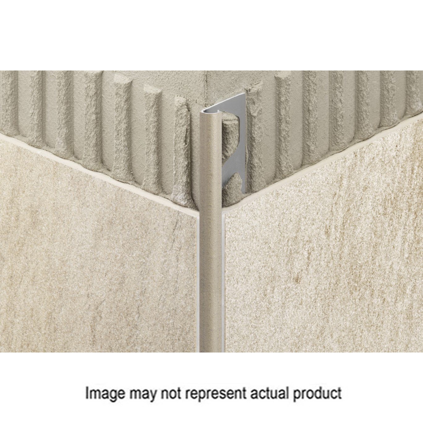 SCHLUTER RONDEC PROFILE TILE BULLNOSE TRIM, 8 FT L, 3/8 IN H, ALUMINUM, IVORY, TEXTURED - 1