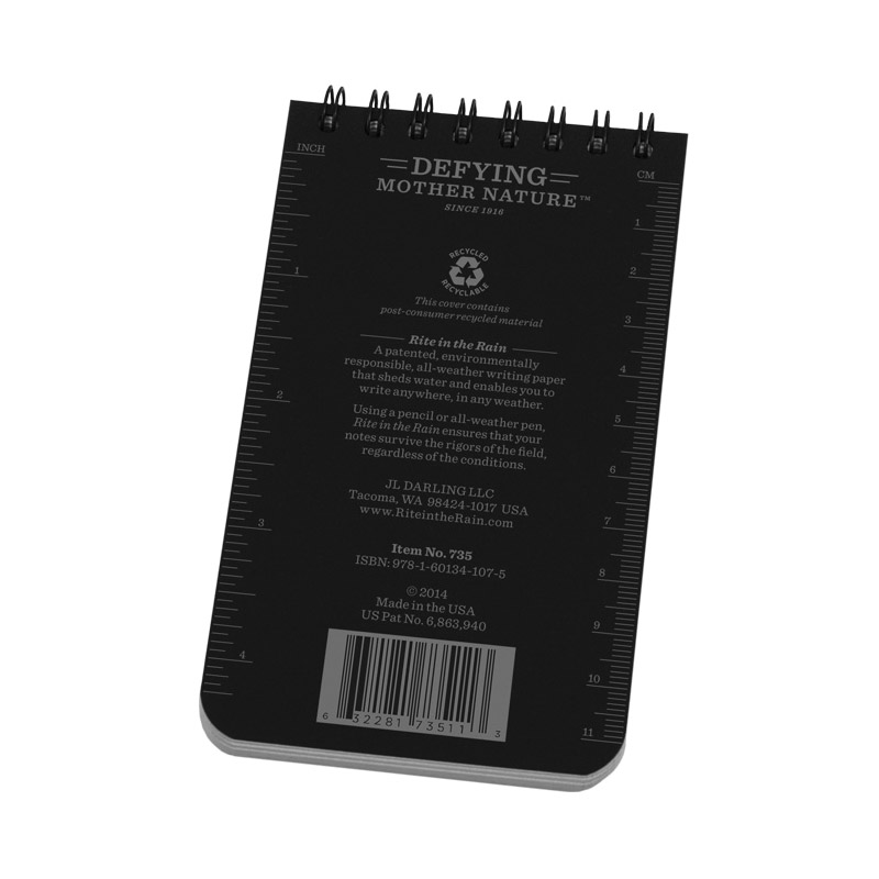 Rite in the Rain 735 Pocket Notebook, Universal Sheet, 3 x 5 in Sheet, 50-Sheet, Gray Sheet, Top Spiral Binding - 4