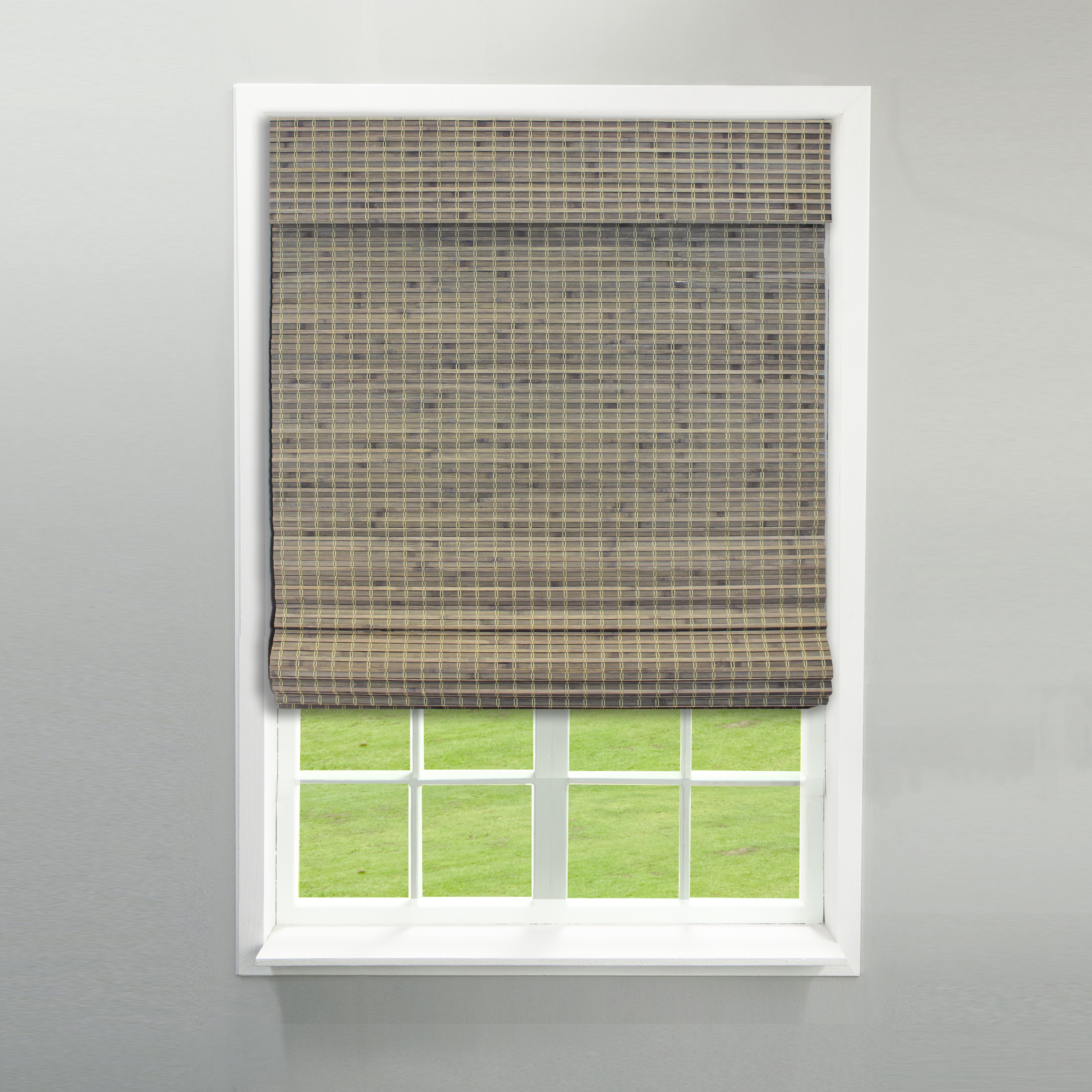 Newport Privacy Roman Shade, Radiance, 64 in L, 29 in W, Bamboo, Driftwood - 2