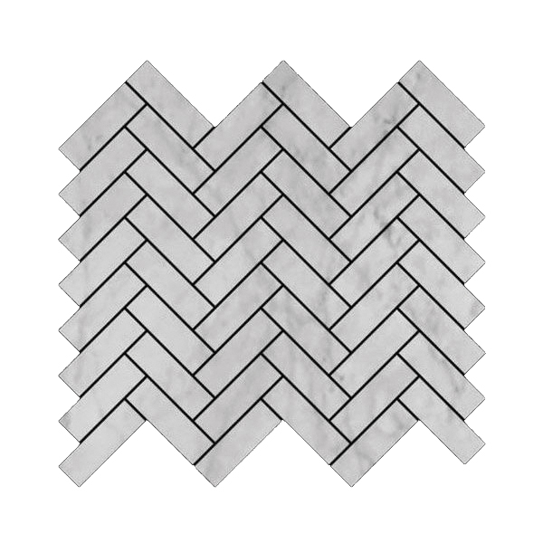 Mosaic Tile, Carrara Italia, Stone, Herringbone, 12 in L, 1 in W - 1