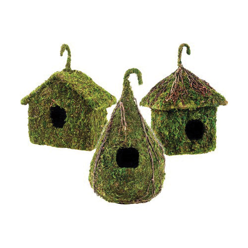 SuperMoss 56050 Bird House, 9-1/2 in W, 10-1/2 in H, Medium Raindrop, Moss, Hanging Mounting - 1