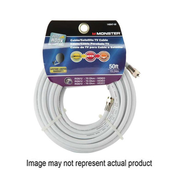 Just Hook It Up 140046-00 RG6 Coaxial Cable, Female, Female, White Sheath, 3 ft L - 1