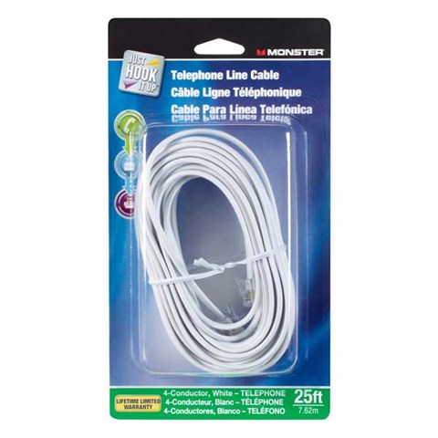 Just Hook It Up 140098-00 Modular Telephone Line Cord, 4 -Conductor, White Sheath, 25 ft L