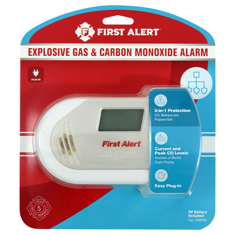 First Alert 1039760 Explosive Gas/Carbon Monoxide Alarm, Digital Display, 85 dB, Alarm: Audio, Electrochemical Sensor - 5