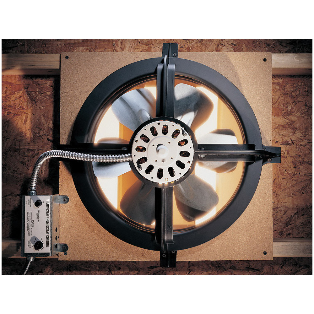 Power Attic Ventilator, Automatic Thermostat, Air Vent, 1900 sq-ft Net Free Ventilating Area, 1320 cfm Air - 1