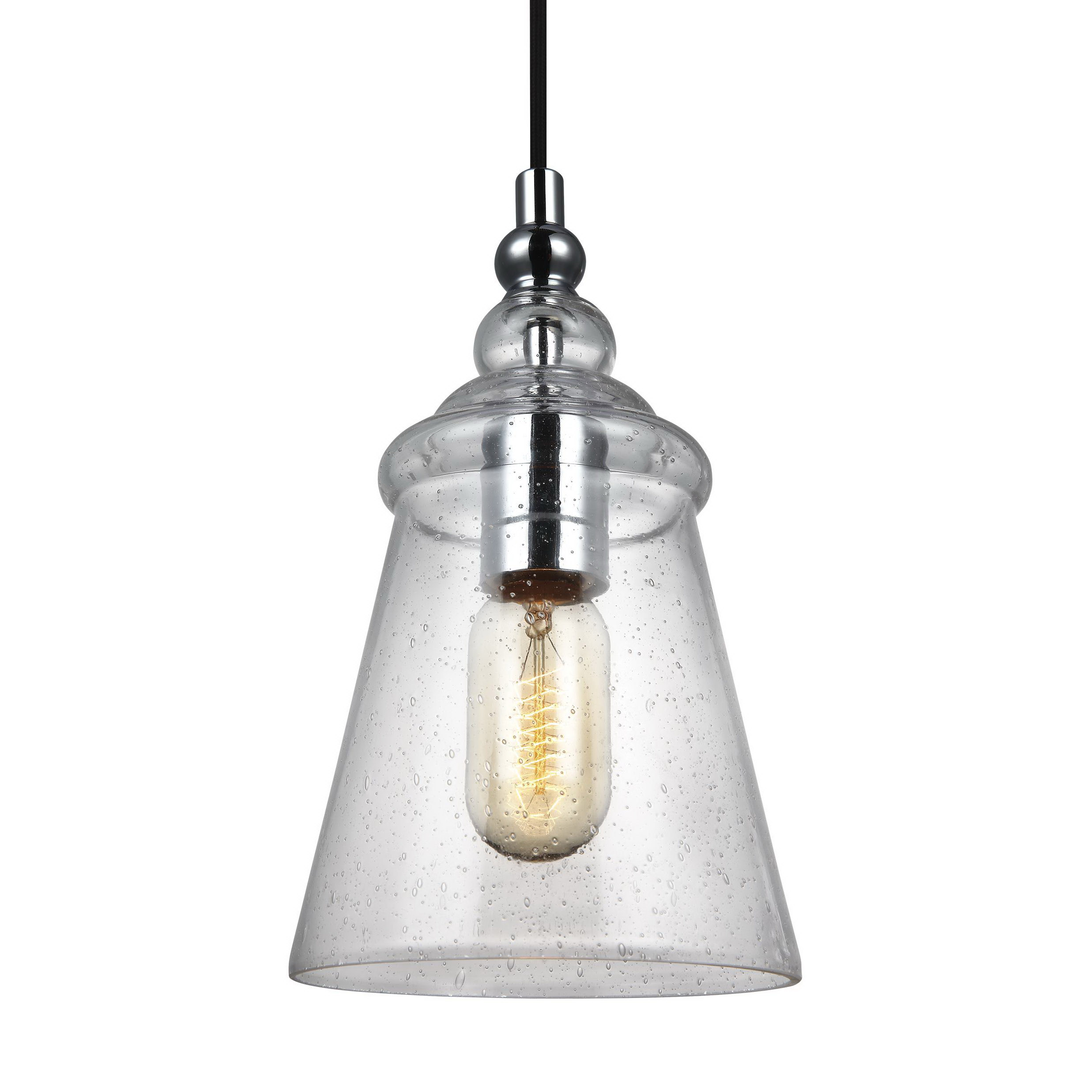 Loras Mini Pendant Light, Feiss, 1-Light, Chrome, Seeded Glass - 2