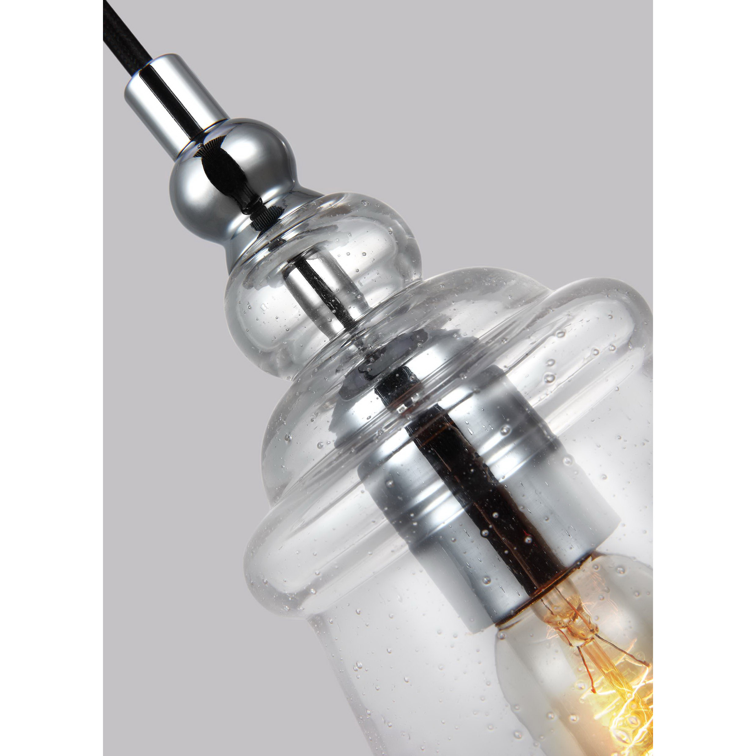 Loras Mini Pendant Light, Feiss, 1-Light, Chrome, Seeded Glass - 3