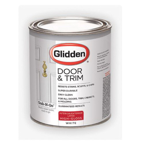 Glidden 7601D/04 Door and Trim Paint, High-Gloss Sheen, White, 1 qt, 75 sq-ft Coverage Area