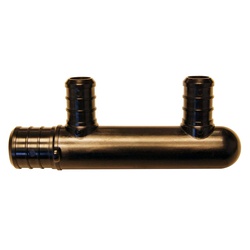 Valves PXPA2PTC Manifold, 3-1/2 in OAL, 3/4 in Inlet, 2-Outlet, 1/2 in Outlet, Polyalloy, Black