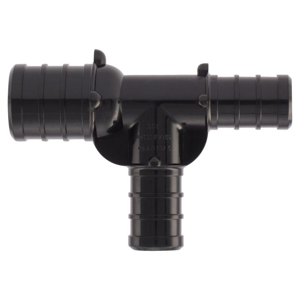 PXPAT3412125PK Pipe Tee, 3/4 x 1/2 x 1/2 in, Barb, Plastic, Black, 200 psi Pressure