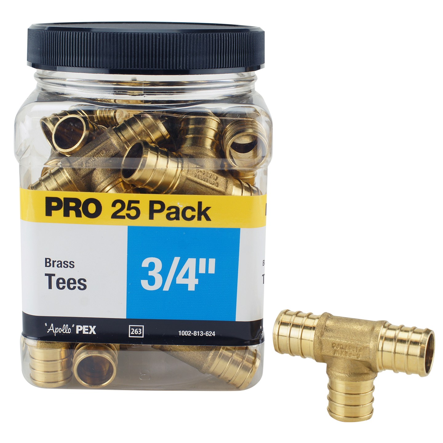 APXT3425JR Pipe Tee, 3/4 in, Barb, Brass, 200 psi Pressure