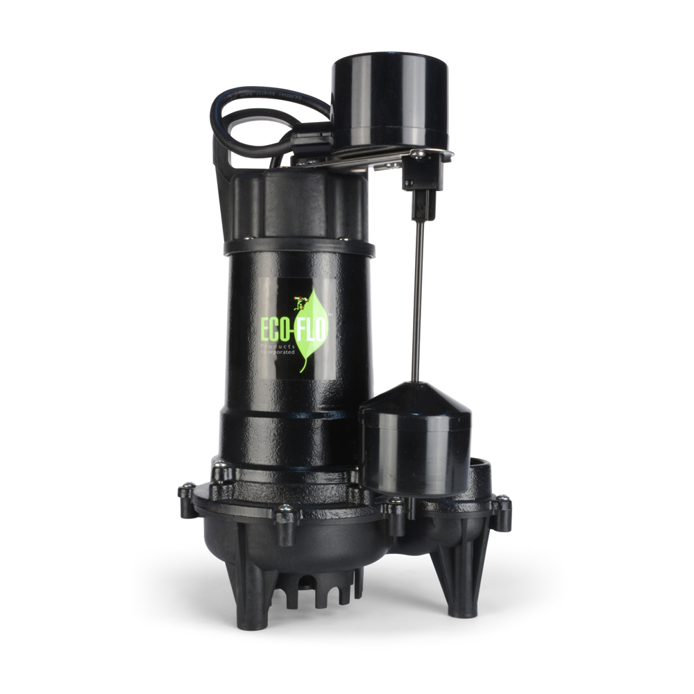 Sump Pump, Eco-Flo, 5 A, 115 V, 1/3 hp, 1-1/2 in Outlet, 3300 gph, Cast Iron/Thermoplastic - 2