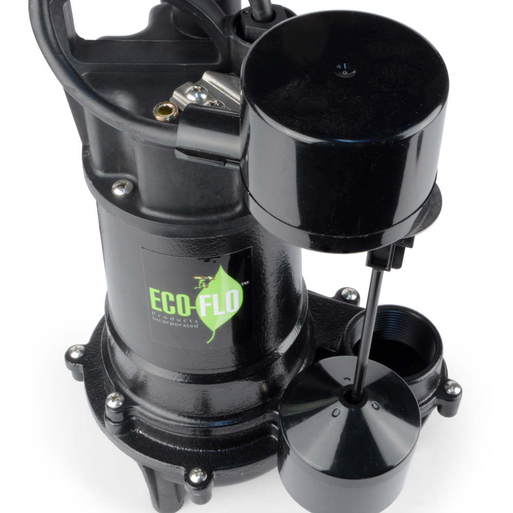 Sump Pump, Eco-Flo, 5 A, 115 V, 1/3 hp, 1-1/2 in Outlet, 3300 gph, Cast Iron/Thermoplastic - 3