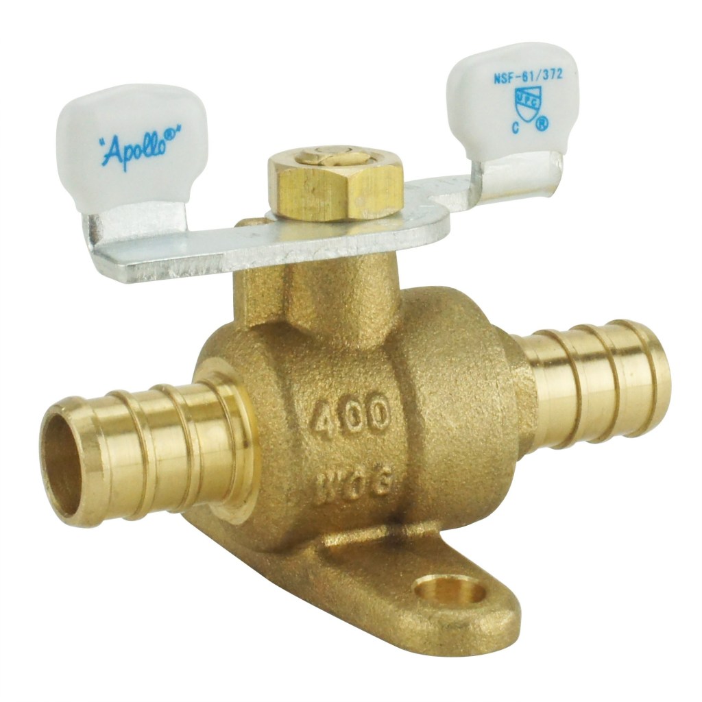 Valves APXV12T Ball Valve with Tee Handle and Mounting Pad, 1/2 in Connection, Barb, 200 psi Pressure, Brass Body