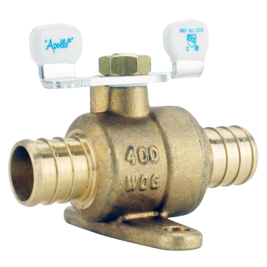 Valves APXV34T Ball Valve with Tee Handle and Mounting Pad, 3/4 in Connection, Barb, 200 psi Pressure, Brass Body