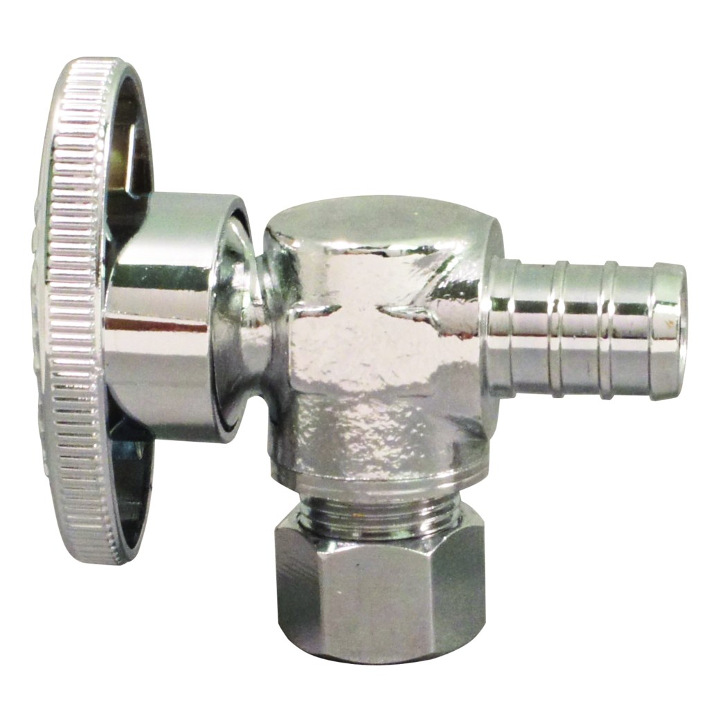 Valves APXVA1214C Angle Stop Valve, 1/2 x 1/4 in Connection, Barb x Compression, 200 psi Pressure, Brass Body