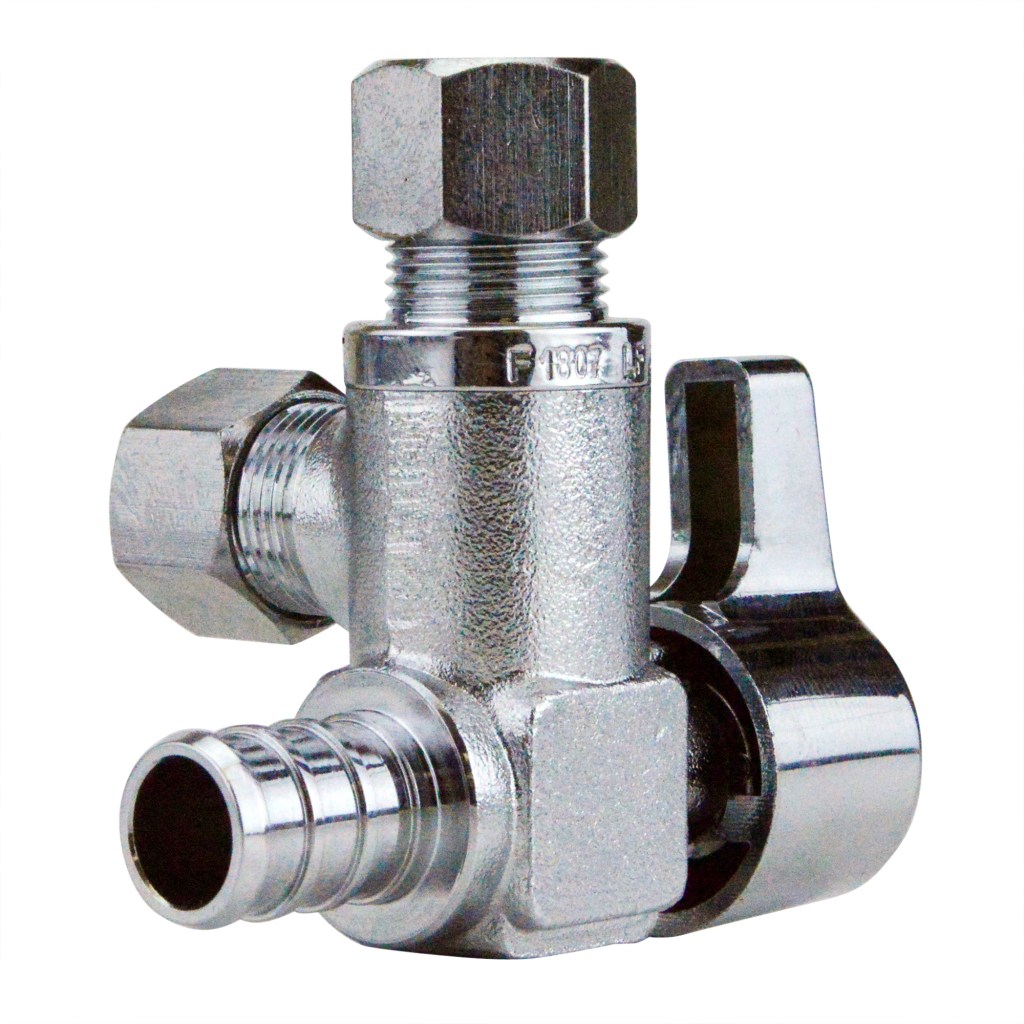 Valves APXVA123838C Dual Outlet Stop Valve, 1/2 x 3/8 in Connection, Barb x Compression, 200 psi Pressure