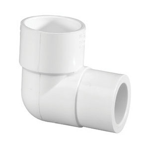 406101BC Reducing Pipe Elbow, 3/4 x 1/2 in, Slip, 90 deg Angle, PVC, White, SCH 40 Schedule