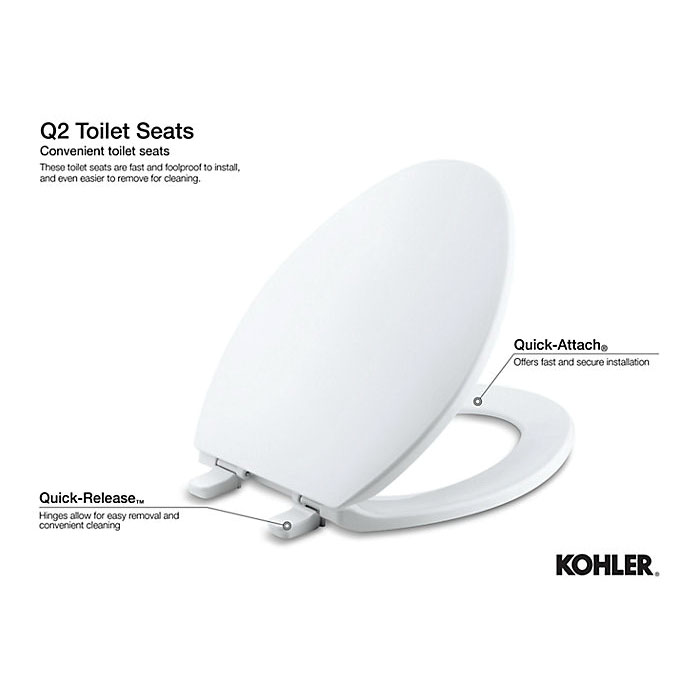Kohler Brevia Series K-4775-0 Toilet Seat, Round, Plastic, White, Quick-Release Hinge - 3